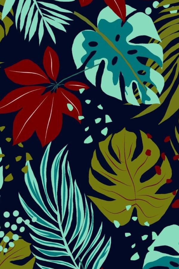 Exotic leaves on navy blue kupon 1,2 m
