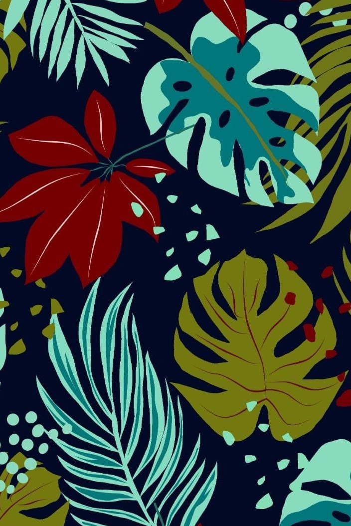 Exotic leaves on navy blue kupon 1,2 m
