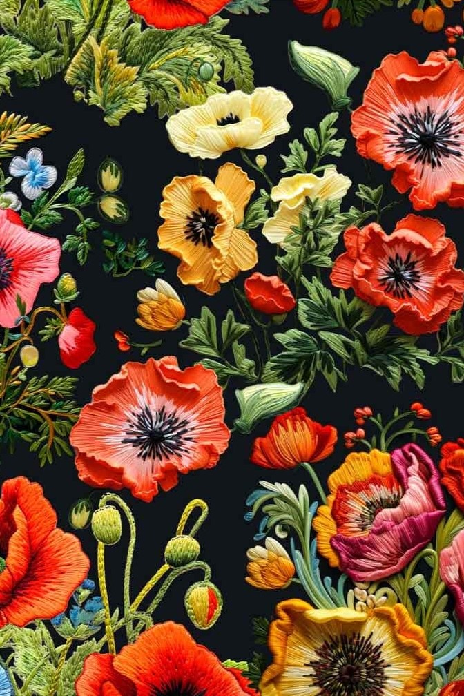 Jersey Embroidered Poppies