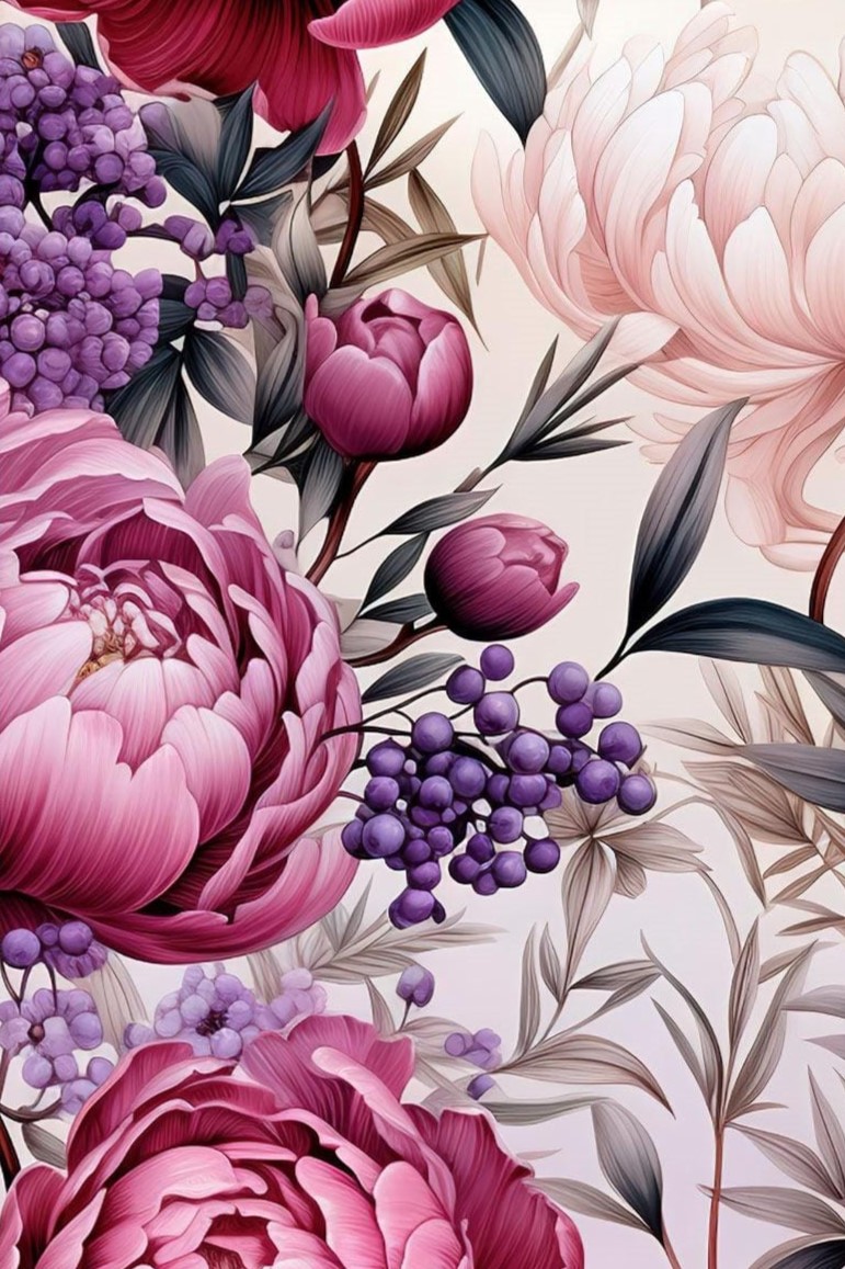 Charming peonies with violet berries kupon 0,7 m