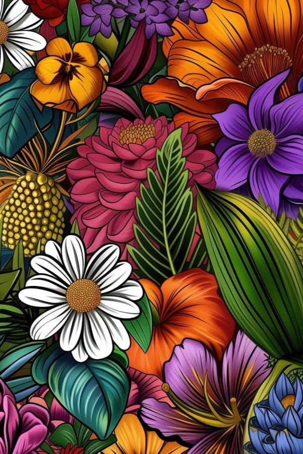 Flowers pansies and daisies