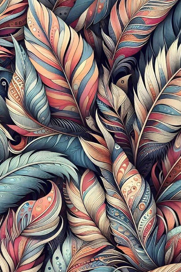 Jersey Boho feathers kupon 0,8 m