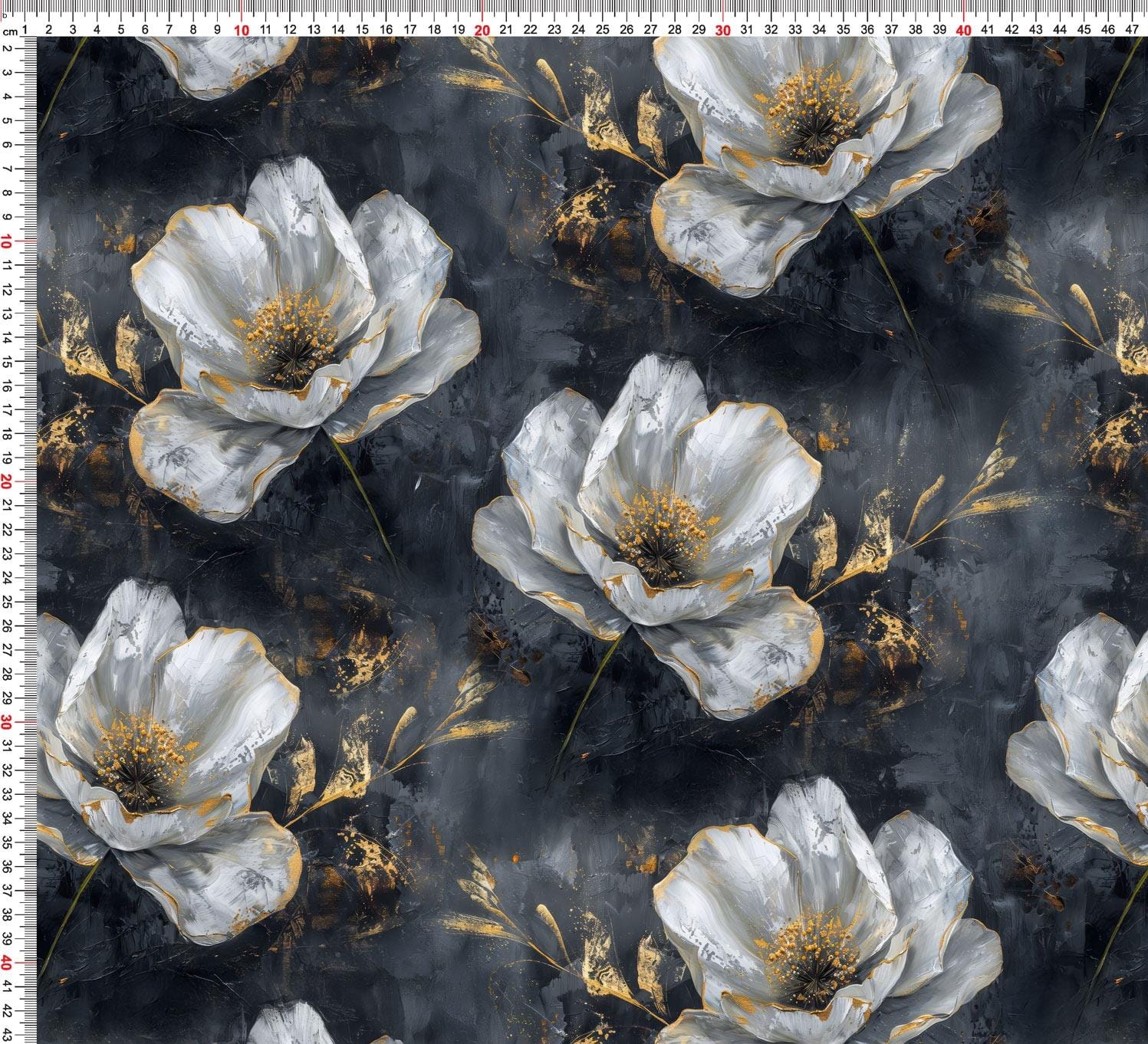 Jersey White Grey Peony with gold on dark - obrazek 3